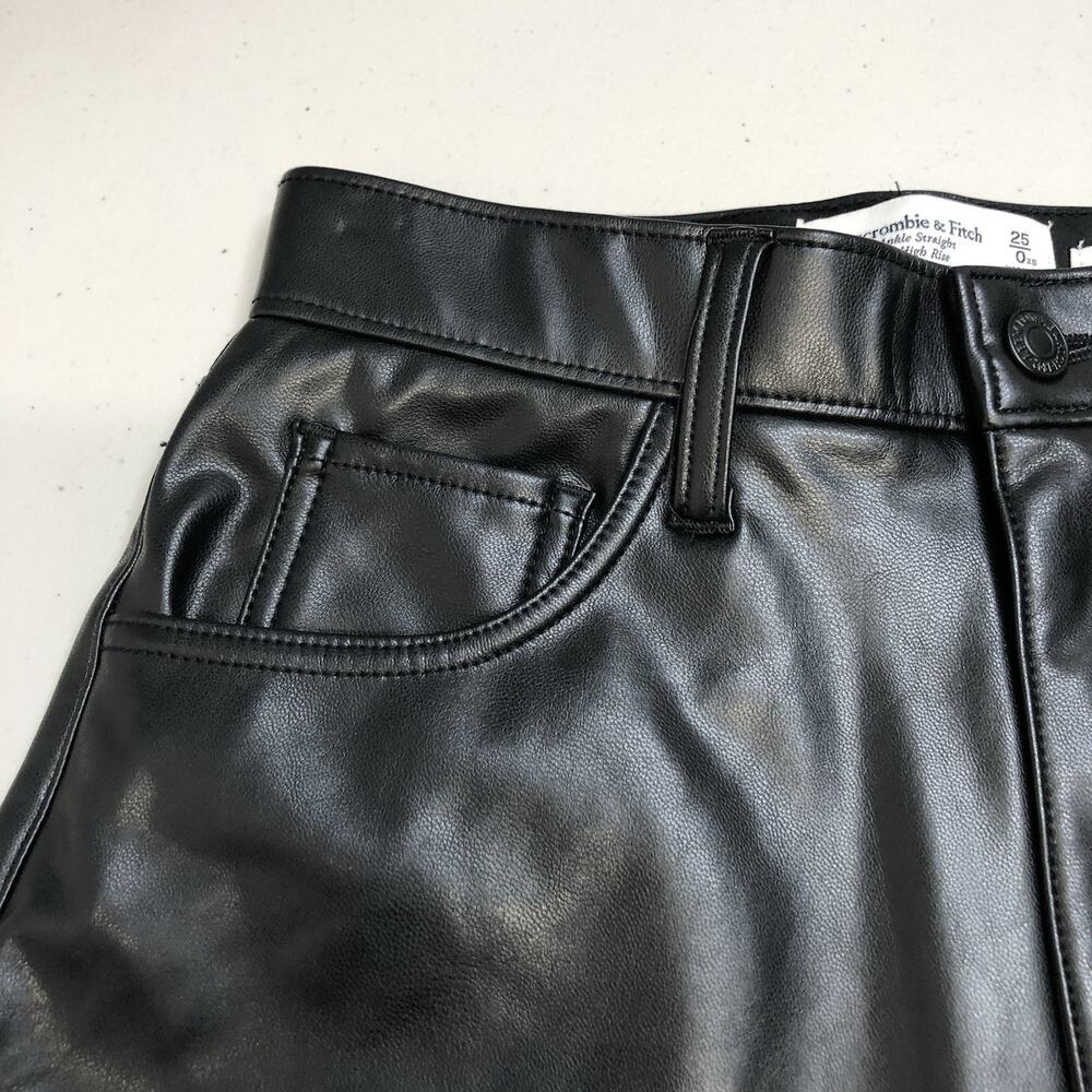 Abercrombie Fitch Vegan Leather Straight Ultra High Rise Curve Love Pants 25 - Picture 6 of 11